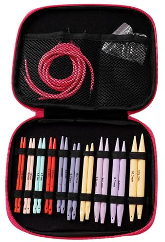 TWEW 10Pairs Colorful Circular Knitting Needle Set with Zippered Case, Colorful Interchangeable Knitting Needle 3.75mm-10mm