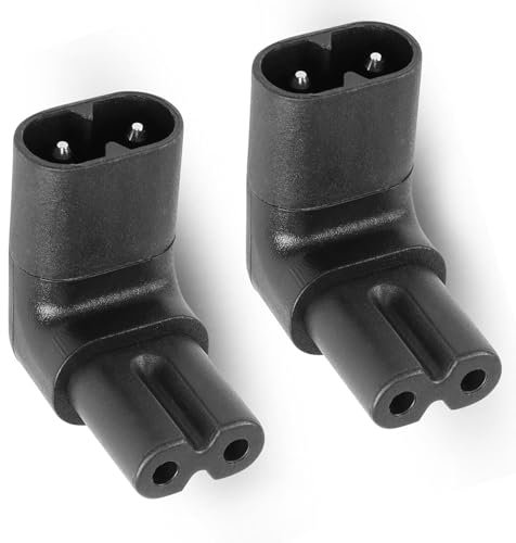 VISSQH 2 pièces Adaptateur Secteur IEC 320 C7/C8,Adaptateur de Prise IEC Male et Femelle 90 Degree Angle connecteur 2 Broches IEC 320 C7/C8 (Noir)