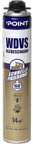 POINT Schiuma di montaggio, schiuma per pistola WDVS, 850 ml, schiuma da costruzione per isolamento, riempimento e isolamento, schiuma PU con adesione molto forte per incollare tutti i materiali