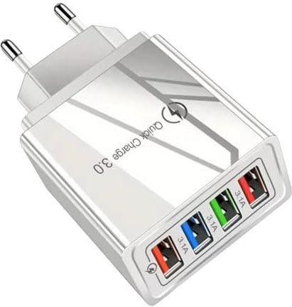 4-Port USB Wall Charger with Quick Charge 3.0 – 3.1A Fast Charging Adapter EU (WHITE)