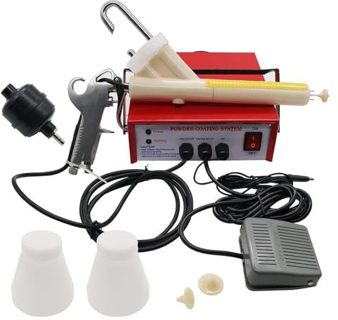 HEIHEIZI Pistola de Pintura Eléctrica Portátil, Sist-ema de Recubrimiento Electrostático en Polvo, con Pedal de 2 Etapas, Equipo de Recubrimiento en Polvo, Boquillas y Depósitos de Polvo