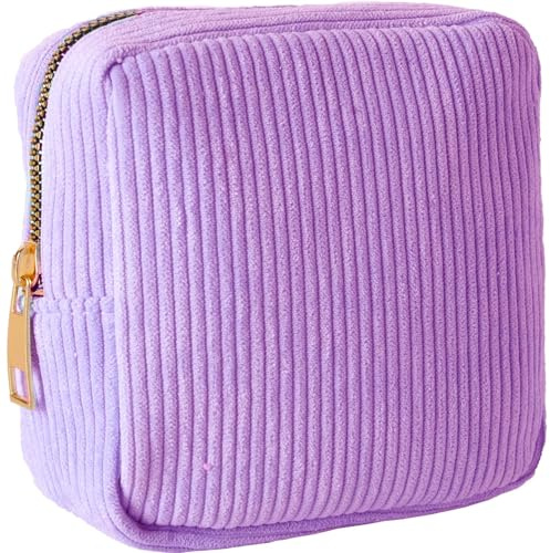Ezranova Corduroy Sanitär Serviette Aufbewahrungstasche,Sanitär Serviette Aufbewahrungstasche,Tragbare Periode Tasche für Teen Mädchen (lila)