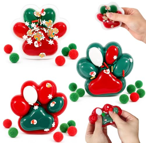 3 Stück Katzenpfoten Squishy Weihnachten, Cat Paw Squishy | Pfote squishy, Weihnachts Stress Spielzeug Cat Paw für Kinder und Erwachsene, zum Konzentrieren, Angst Relief