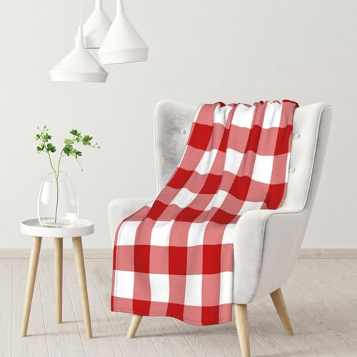 Rot-weiß kariert,Weiche Decke, warme Anti-Pilling-Flanell-Plüsch-Überwurfdecke, 76 x 102 cm