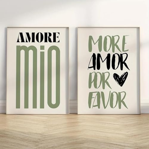 Schwarz Grün Amore Mio Mehr Leinwand Malerei Drucke Minimalistischen Buchstaben Amore Wand Kunst Poster Für Wohnzimmer Küche Wohnkultur 50X70Cmx2Pcs Kein Rahmen