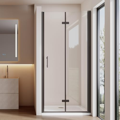 Cozynest Duschtür 120x195cm Einzelfalttür Falttür Nische Dusche Schwarz | Einzelfalttür mit 6mm ESG Sicherheitsglas Nano beschichtung,Hebe-Senk-Mechanismus,Rahmenlos