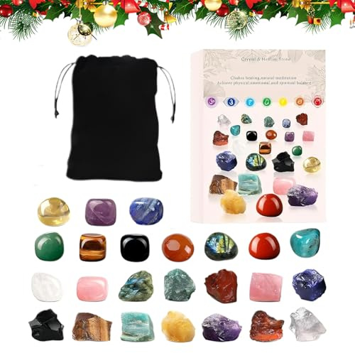 Adventskalender mit Weihnachtsornamenten | Meditationsstein für 24 Tage | Dekorationen im Jahr 2025 | für Sammlung, Muttertag, Yoga, Geburtstag, Arbeitsplatz, l