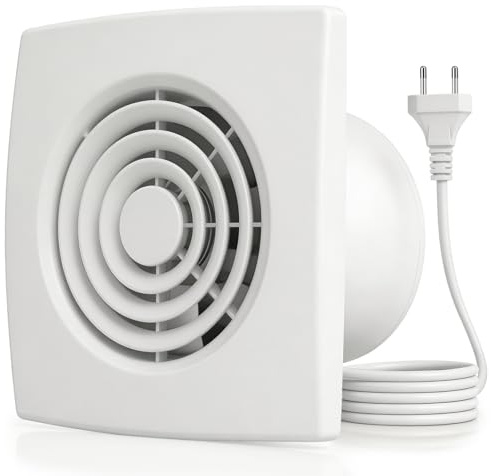 QiCrafe Extracteur d‘Air Silencieux 24dB, Ventilateur Salle de Bain 100mm, Double Roulement à Billes, IPX4 Étanche, Prise EU, Débit 100m³/h, Ventilation Efficace pour Cuisine, WC, Cave et Buanderie