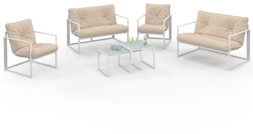 IDMarket - Salon de Jardin Bas Nairobi 6 Places Acier Blanc
