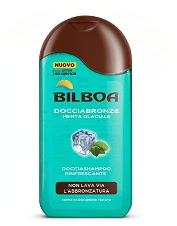Bilboa, Docciabronze Rinfrescante, Doccia Shampoo con Menta Glaciale- Idrata la Pelle e Non Toglie l'Abbronzatura - Dermatologicamente Testato - Flacone da 250 ml