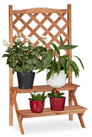 Relaxdays Portavasi a Scala, Scaffale 110 x 61 x 40cm, in Legno d'Abete, 2 Gradini Portafiori, Espositore Marrone Chiaro