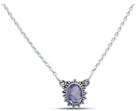 mantraroma Kette 925 Silber Amethyst lila Stein Edelstein Collier Silber Damen Sterling Silber Halskette Geschenk (MCO-012-51)