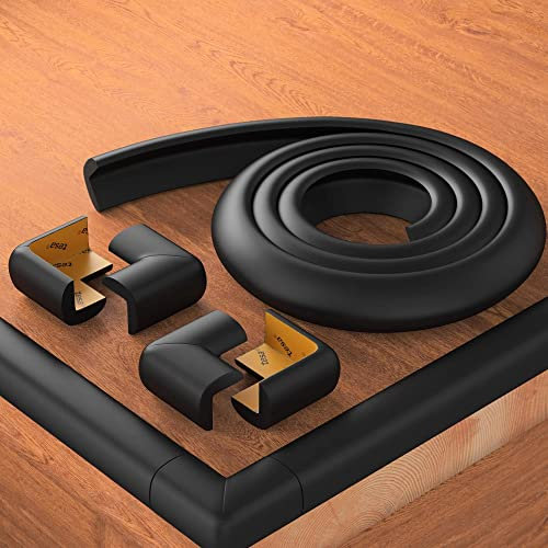 BEARTOP Kantenschutz für Babys, Kinder und Ältere - Selbstklebend für Glastische, Platten und Kommoden - BPA-Frei mit TESA Power Tape - 3m+8 Ecken - Schwarz