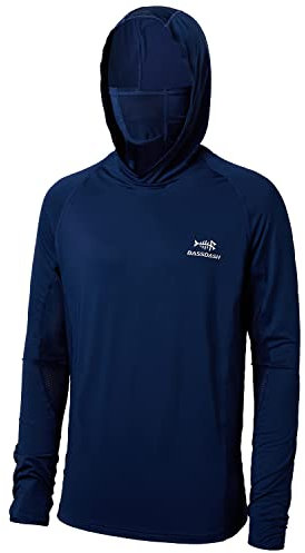 Bassdash UPF 50+ Men’s Long Sleeve Fishing Shirt with Mask UV Neck Gaiter Hoodie Dark Blue