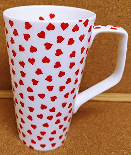 Red Love Hearts Mug 20oz Fine Bone China Large Jumbo 1 Pint Latte Coffee Tea Cup Hand Decorated UK