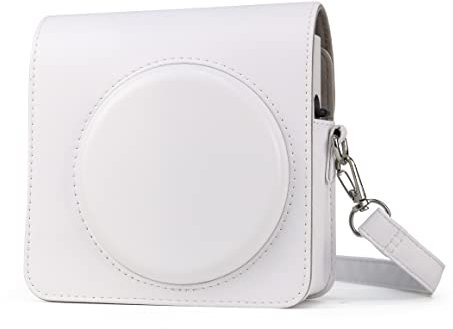 Rieibi Fuji Square SQ1 Case - Protective Case for Fujifilm Instax Square SQ1 Instant Camera - PU Leather Cover with Adjustable Shoulder Strap - White