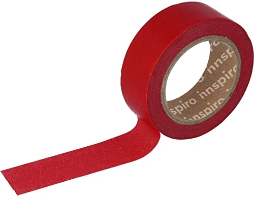 INNSPIRO Ruban masking tape Washi rouge 15 mm x 10 m. Série Unies Basic