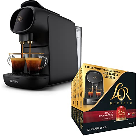 L'OR BARISTA Sublime Coffee Machine Black by Philips with L'OR Double Splendente XXL 5X10PC, Double Shot, Aluminium Coffee Capsules (Total 50 XXL Capsules) Intensity 7