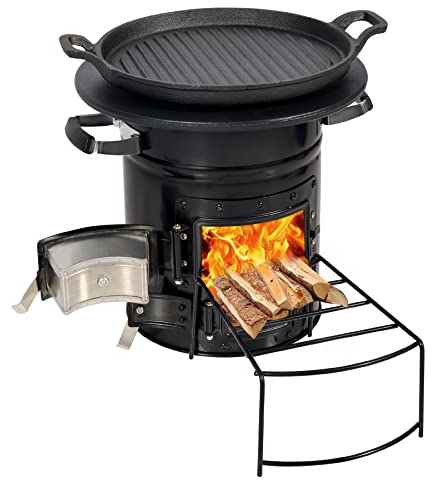 Lineslife Rocket Stove Poêle à bois portable et gril, réchaud de camping au charbon de bois avec poignée et sac de transport pour la cuisine en plein air, la randonnée, le camping-car, la survie, noir