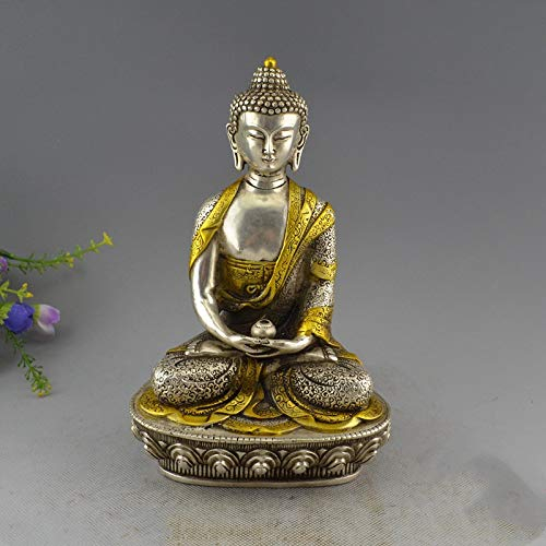 Statue en laiton vintage, figurines miniatures en laiton, Feng Shui chinois, collection Sagamoni en bronze antique Cuivre pur Cuivre blanc Laiton plaqué argent Feng Shui Ware Cadeaux d'affaires