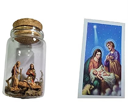 1 Krippe komplett in Glas Höhe 7 cm Durchmesser 4,5 cm Korken mit Geburt 3,5 cm 3 Pastori Landi für Weihnachtskrippe SANTINO NATIVITA DEC
