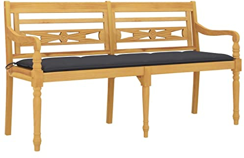 vidaXL Batavia-Bank mit Anthrazit Kissen 150 cm Massivholz Teak