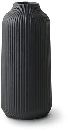flature Keramik Vase mit Rillen - Deko Groß für Pampasgras als Boho , Schwarz Matt 25cm hoch für Flowers, Wohnungsdeko frische Blumen, Trockenblumen, Esstisch, Büro (Gr.L)