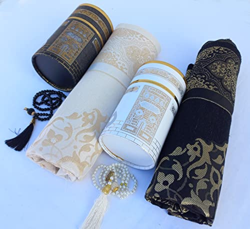 RAMSE Ein Paar Gebetsteppiche und Gebetsperlen mit Kaaba-Design, zylinderförmige Geschenkbox, islamische Geschenke, Janamaz, Sajadah