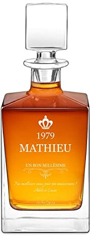 Maverton Carafe à Whisky - Cadeau Personnalisé pour lui - 81cl Bouteille Verre Transparent pour Alcool Scotch Rhum - pour Connaisseur - Idee Cadeau Homme - Cadeaux Anniversaire Homme - millésime