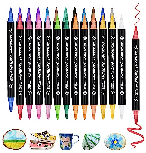 TENXSNUG Rotuladores de Pinturas Acrílicas, 24 Colores Rotuladores para Pintar Piedras con Doble Punta, Rotuladores Lettering Impermeable para Pinturas Rupestres, Cerámica, Vidrio, Metal, Madera