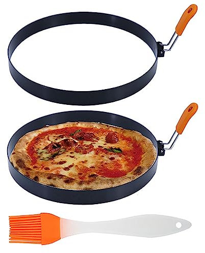 Pancake Mold 2 Pack 8 Inch Pancake Ring Stainless Steel Omelet Ring with Silicone Insulated Handle Round Egg Rings Molds with Oil Brush Nonstick Pancake Rings for Griddle Eggs English Muffin Tortillas