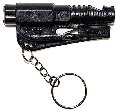 The Jungle - Porte-clés de Sécurité 3 en 1 - Brise Vitre, Coupe-Ceinture, Sifflet d'urgence - Visibilité Fluorescente, Noir, 1 Unité