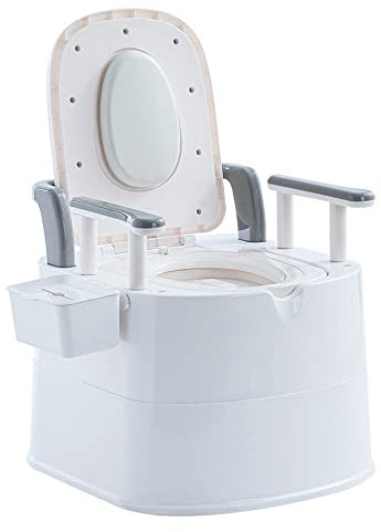 Toilette Portable pour âgés Femme Enceinte Handicapés Chaise de Toilette avec Accoudoirs Aide (Blanc + Gris)