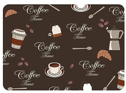Eowppue Coffee-Design Draining Mat, 16''x 12'' Soft Silica Super Absorbent Quick-Dry Pad for Espresso Machines, Anti-Stain Bar Counter & Kitchen Dish Protector - Stylish Coffee Print