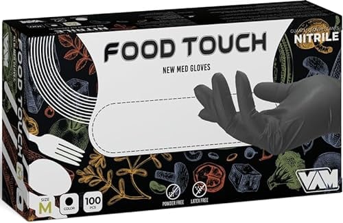 VAM FOOD TOUCH Guanti in Nitrile 4 Grammi, ideali per Settore ALIMENTARE, Ho.Re.Ca, Estetica e Tatuatori, di Qualità Superiore (100, M)