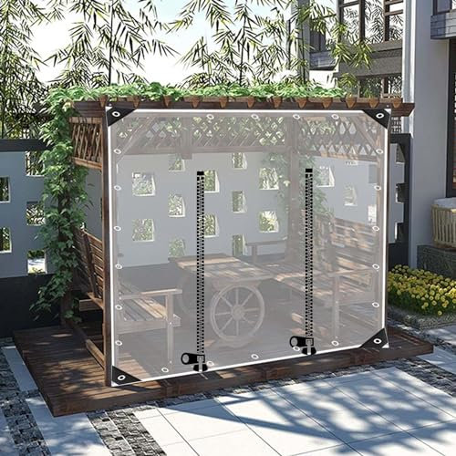Outdoor Curtains,Gazebo Pergola Patio Transparent Tarpaulin Side Panels With Zip Door,Waterproof Clear Tarp Curtains,0.3mm Pvc Tarpaulin Cover,With Grommets,Weatherproof,W×H-3×2m(9.8 * 6.6ft)