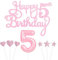 Personalised Happy 5th Birthday Cake Topper Set - Pink Number 5 Candles, Star Heart Cupcake Toppers, Cake Decorations for Her Him Girls Anniversary (Set 8)