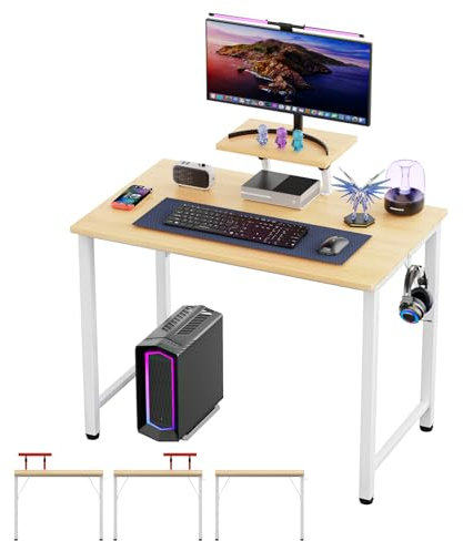 Lvhecforhm 100x50x75cm Petit Bureau Informatique, Bureau d'Ordinateur avec Support d'écran Amovible+1 Crochet Gaming Table, Bureau d'Écriture, Simple Table de Bureau, Adapté au Bureaux, au Salon Chêne