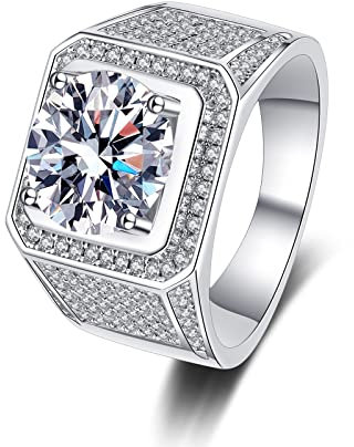 Lieson Verlobungsring für Männer, Hochzeit Ring Silber 925 Luxus Breit Ring mit 4 Zinken Rund Zirkonia 11MM Eheringe Herren Silber Große 58 (18.5)