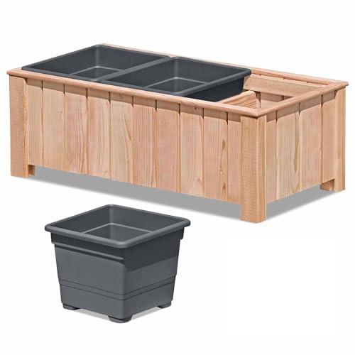 Endorphin Pflanzkasten Holz aus Lärche - 101 x 38 x 31cm - Blumenkasten mit Kunststoffeinsatz - Balkonkasten - Pflanzkübel - Blumenkübel