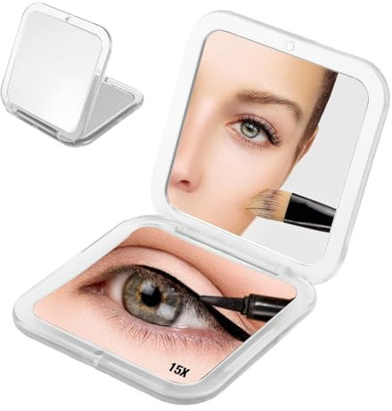 Goerpn Kleiner Taschenspiegel mit 15-facher Vergrößerung, faltbar, Reise-Make-up-Spiegel, leicht, tragbar, Handtasche, Kosmetikspiegel für Damen, Mädchen, Geldbörse, Geschenke (weiß)