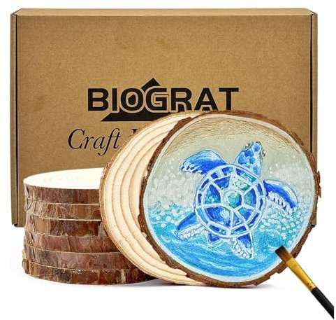 BIOGRAT Holzscheiben 11-12 cm zum Basteln, 8 Stücke Baumscheiben ca. 1 cm dick, für Weihnachtsdeko, Kunst, Handwerk, DIY