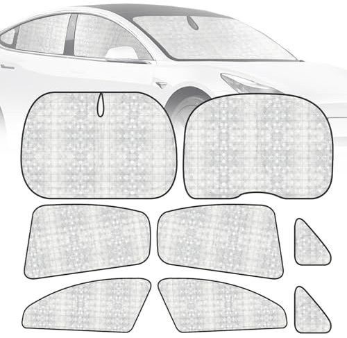 8 PCS Improved Tes-la Model Y Sunshade Side Windows Rear UV Blocker Cover, Windshield Sun Shades Covers Sunproof,Cool Material for Sun Protection Heat Insulation Camping Privacy with Storage Bag