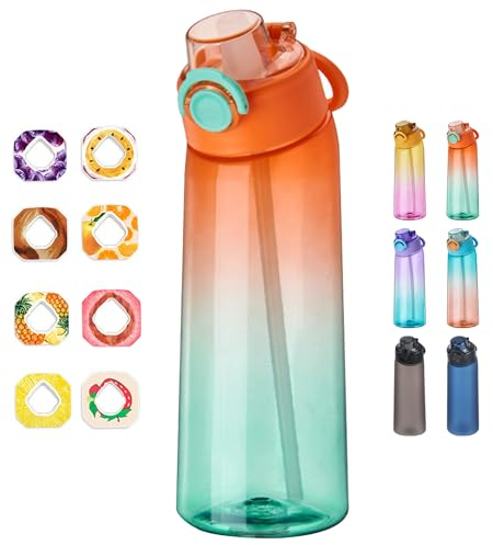 DPZO Gradient Orange Green Air Gourde Up 900 ml Sports Straw Water Bottle with 8 Flavoured Pods, Tritan Material, Reusable, One-touch Opening, Perfect for Sports, Travel, Daily Use, Hiking, Cycling