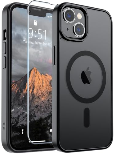 SUPFINE Magnetic for iPhone 14 Case & iPhone 13 Case (Compatible with MagSafe)(Military Grade Drop Protection) Translucent Matte Shockproof Phone Cover,Black
