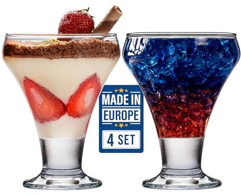 Crystalia Premium Coupes à Glace en Verre, Verres à Pied, Verrines SANS PLOMB 305ml - Coupes à Dessert, Plats à Sundae, Verres à Crème Glace, Pudding Dessert Glasses, Ice Cream Cups