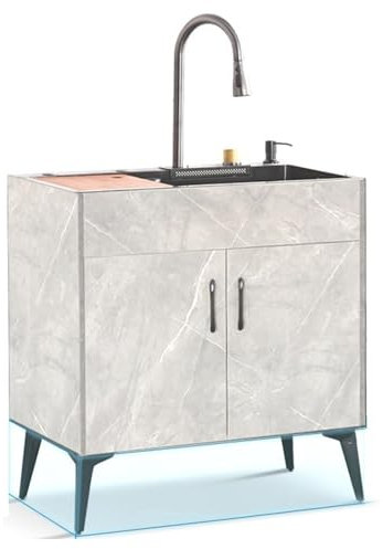 GODFSAHG Évier de Cuisine, Meuble d'évier avec évier et Robinet, lavabo Complet, Meuble d'évier avec évier, Meuble d'extérieur résistant aux intempéries, Meuble Bas de Cuisine (Gris, 75 cm)