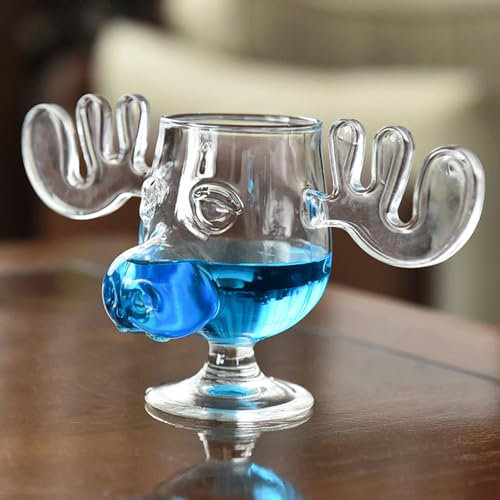 Aartner Moose Mug Elchglas Elchtasse, Glasmaterialien - Sicherheitsverpackungen, Weihnachts Eierlikörgläser Elchbecher, 12 cm, 200 ml, Transparent Christmas Geschenk