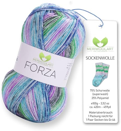 MeriWoolArt® Sockenwolle 4-fädig – 100g Merino Wolle Garn zum Stricken & Häkeln, 75% Schurwolle (superwash), 25% Polyamid, 420m – Ideal für Socken für Herren und Damen, Pullover & Cardigans 2607