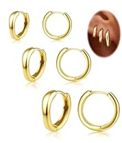 3 Paar Kleine Creolen Gold Set Ohrringe Gold Wasserfest für Damen Mann | 14K Vergoldet Hypoallergene Ohrringe Gold Creolen Set mit CZ für Piercing Ohr Cartilage Conch Helix Piercings 8/10/12mm